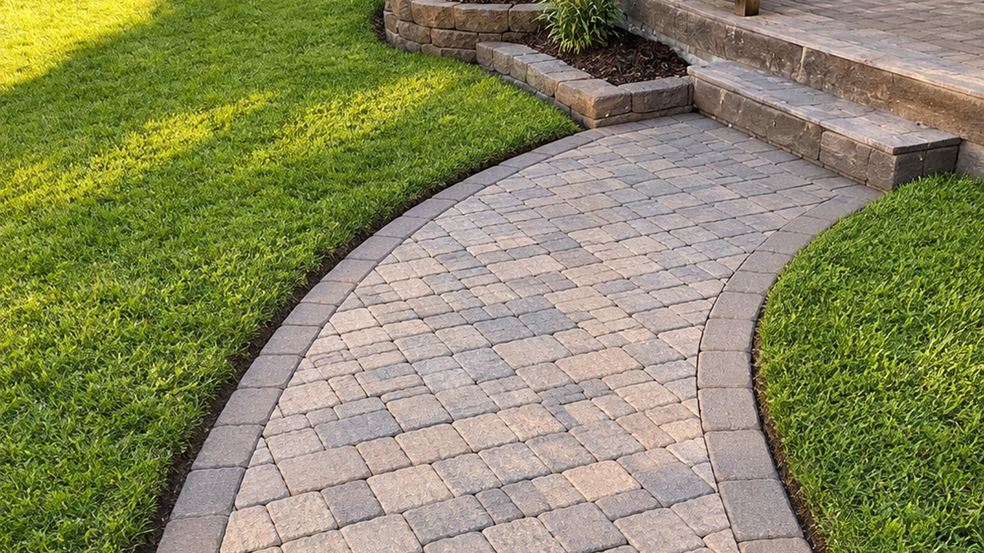 Paver driveway flowing into a matching front walkway and entrance in Polk County Paver driveway flowing into a matching front walkway and entrance in Polk County