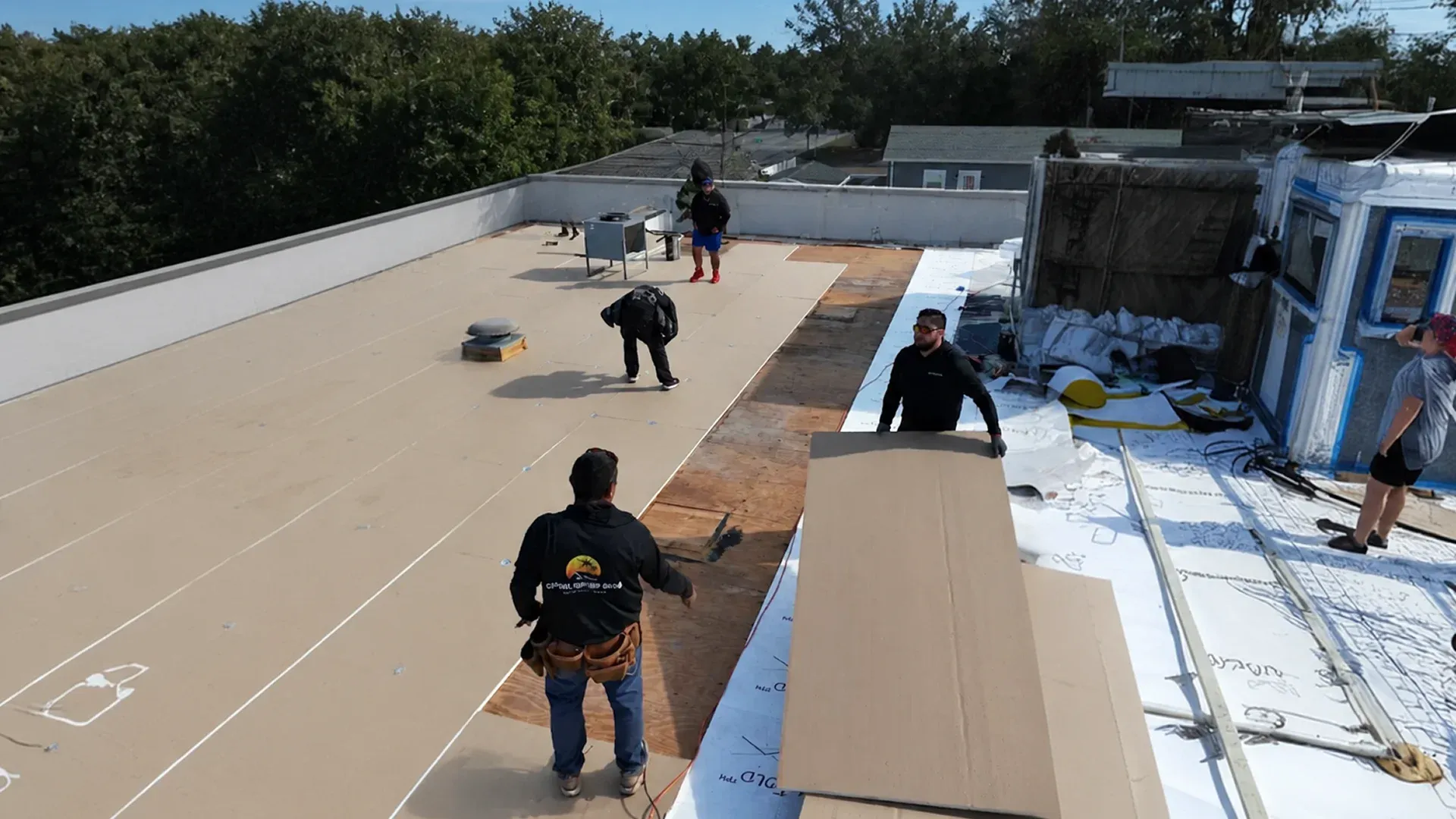Roof repair in progress at a commercial in Florida Roof repair in progress at a commercial in Florida