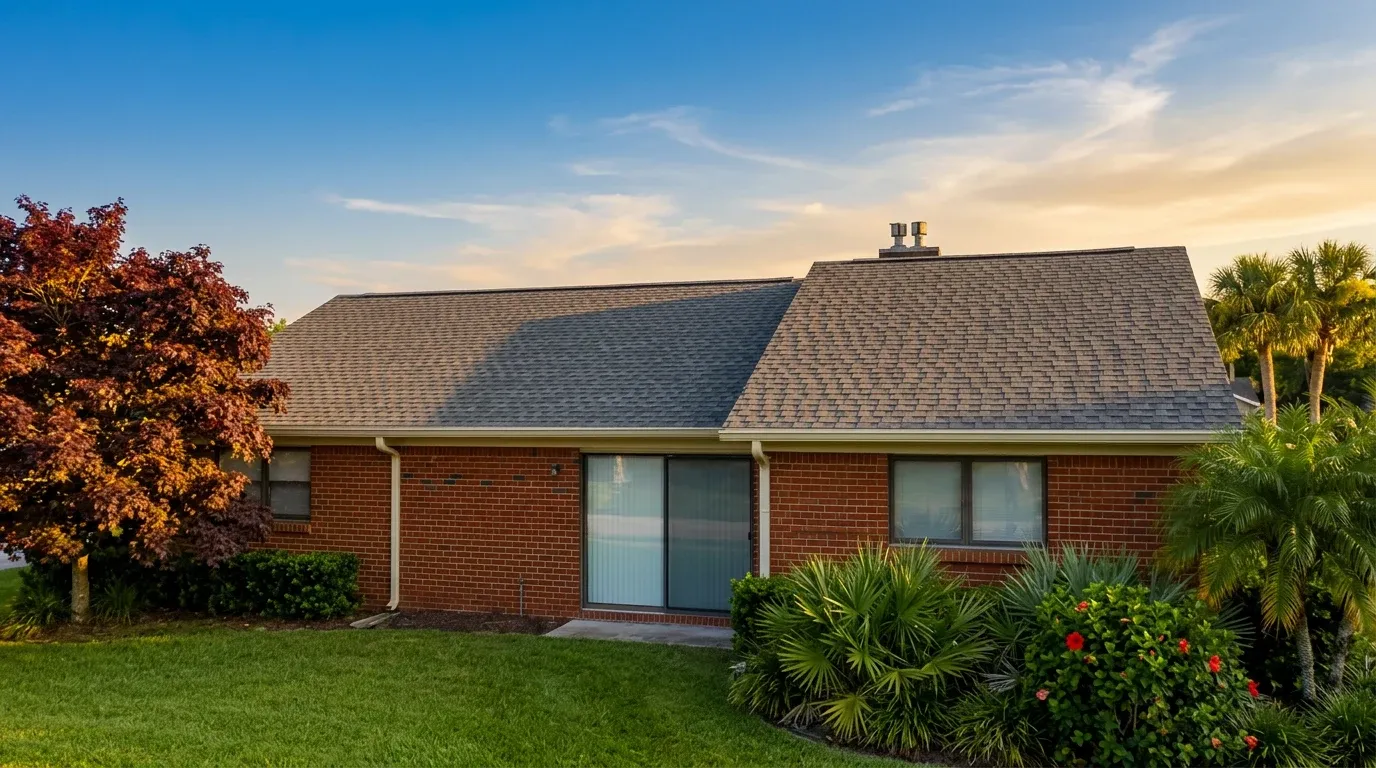 Newly installed architectural asphalt shingle roof on a single-family home in the Tampa Bay area