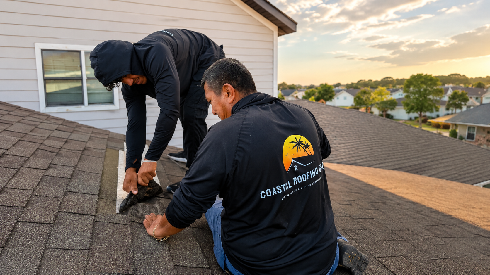Licensed roofing contractor in Florida performing a safety-certified roof inspection Licensed roofing contractor in Florida performing a safety-certified roof inspection