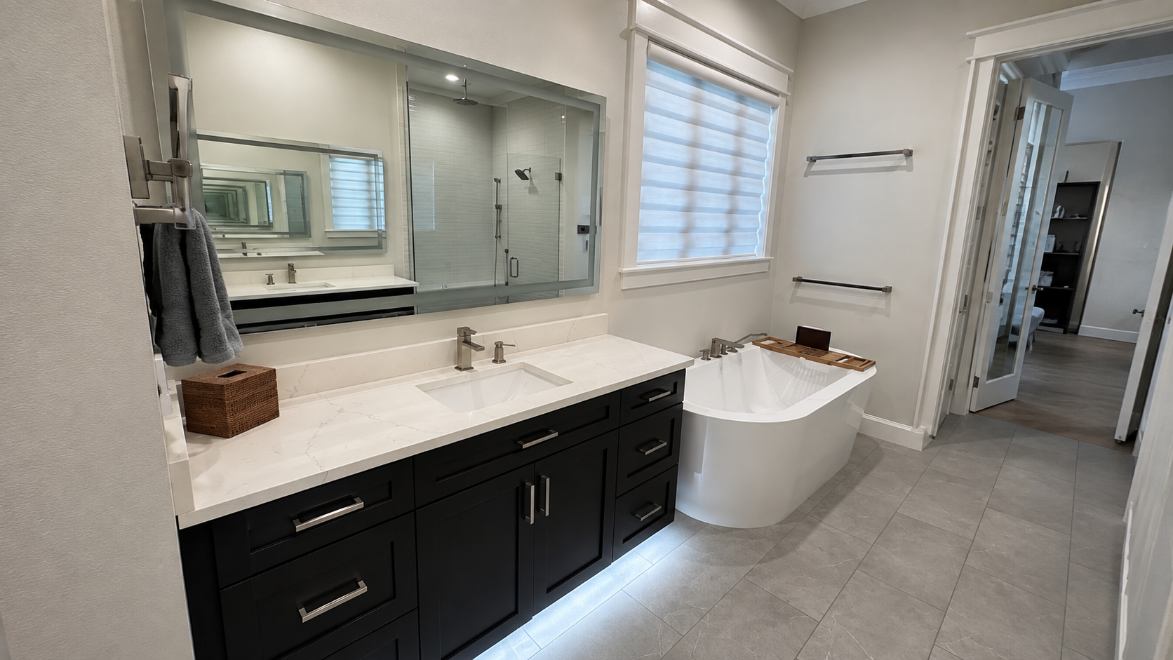 Professional move out cleaning services disinfecting a bathroom shower and tile grout Professional move out cleaning services disinfecting a bathroom shower and tile grout