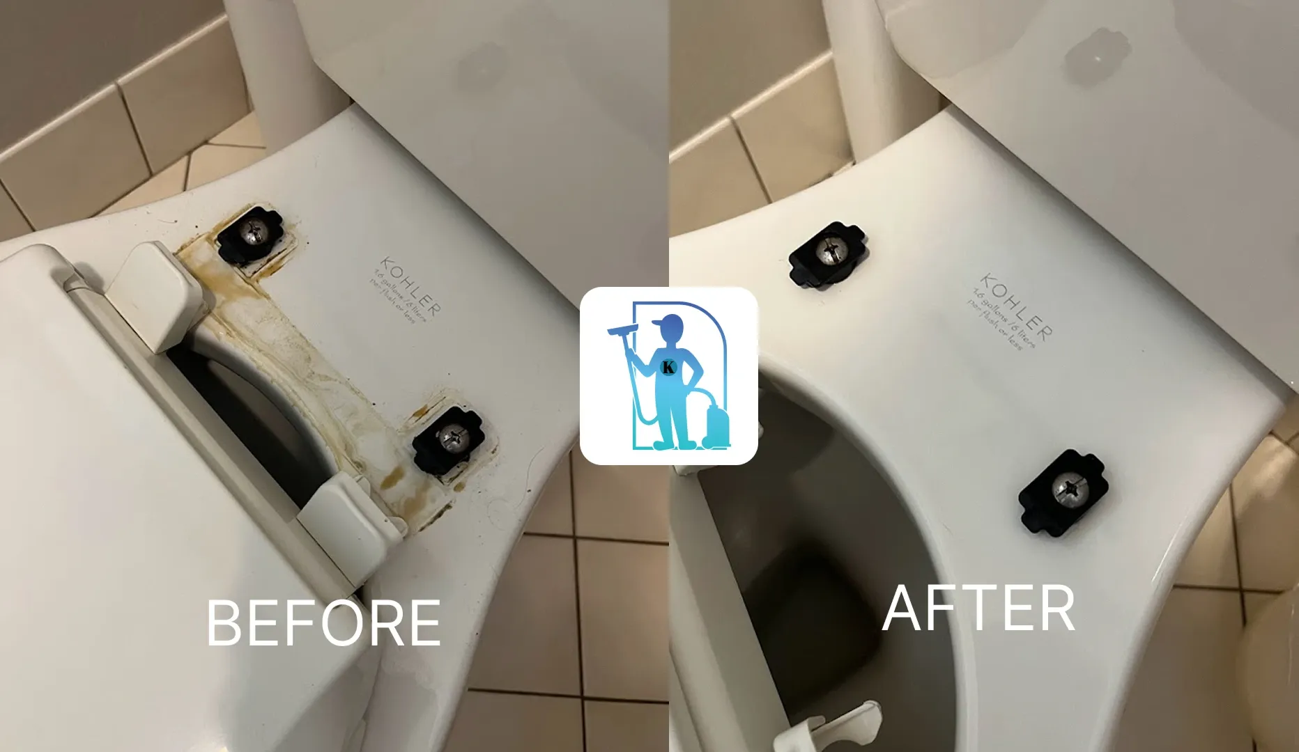 Before and after house deep cleaning service in an Orlando bathroom