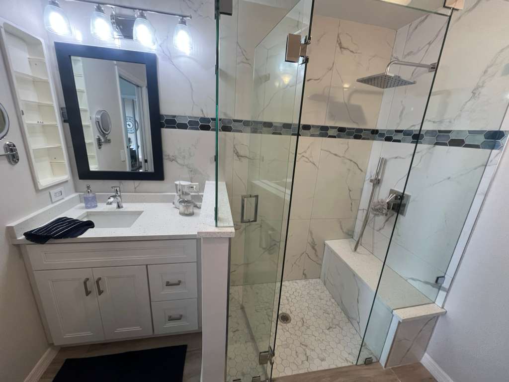 bathroom renovation Naples tile installation in progress bathroom renovation Naples tile installation in progress
