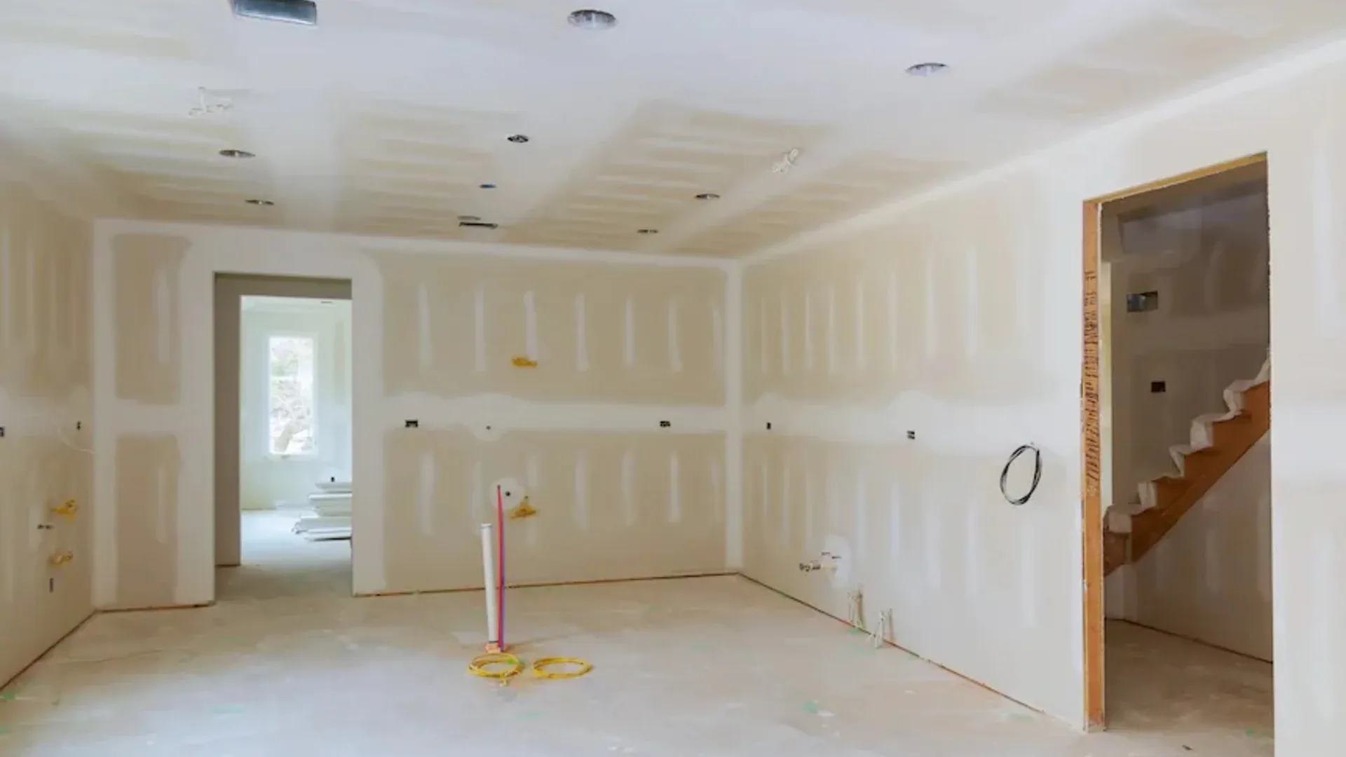 Interior renovation with newly installed drywall and finishing materials by drywall companies near me. Interior renovation with newly installed drywall and finishing materials by drywall companies near me.